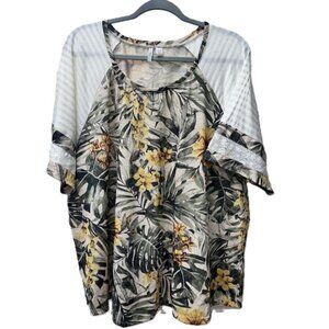 C Est. 1946 Tropical Raglan Top White Striped Sleeves Lace Trim Women's 22/24W